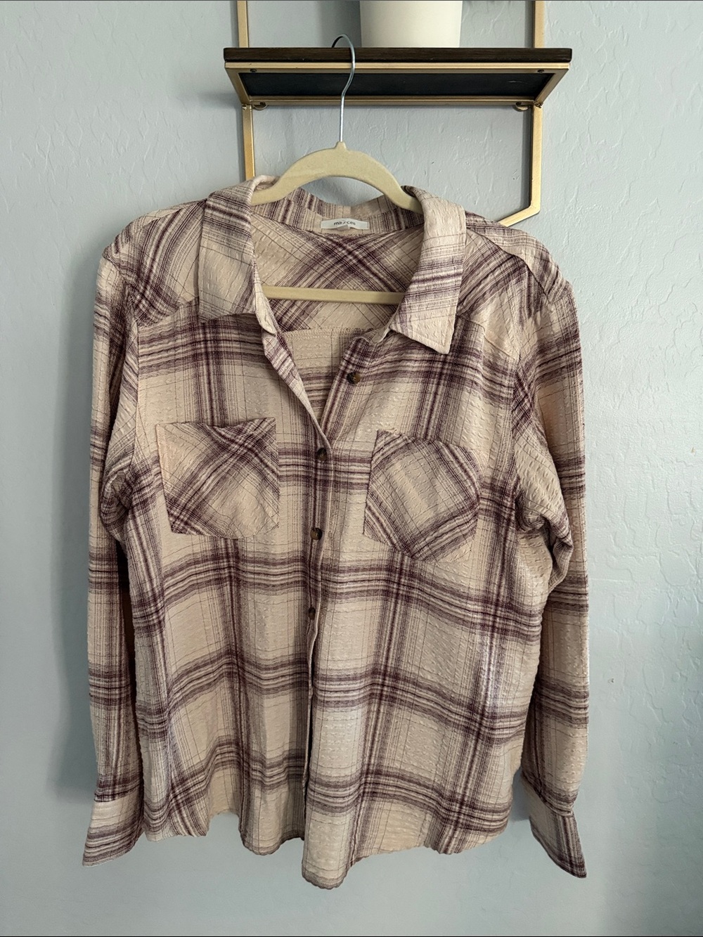 Maurices Cream and Mauve Plaid Shirt